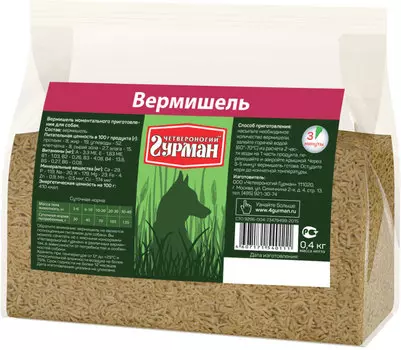 Каша для собак Четвероногий Гурман Вермишель моментального приготовления в пакете 0,4 кг