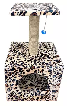 Когтеточка Glory Life Столбик куб с площадкой. Джут с игрушкой. коричневый 35x30x85 см