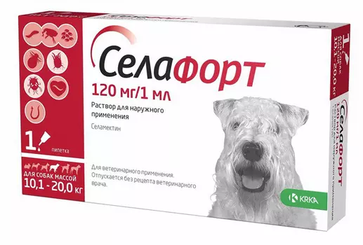 КРКА Селафорт 120 мг для собак от 10-20 кг капли на холку 1 пипетка