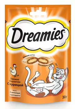 Лакомство для кошек Dreamies подушечки с курицей 0,03 кг
