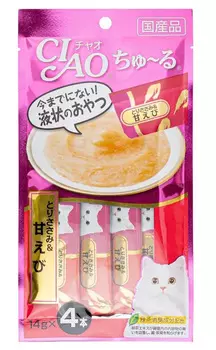 Лакомство для кошек Inaba Чао Чуру филе курицы и креветка пюре 0,056 кг