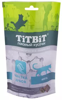 Лакомство для кошек Titbit Хрустящие подушечки с мясом утки для чистки зубов 0,06 кг