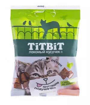 Лакомство для кошек Titbit Хрустящие подушечки с паштетом из индейки 0,03 кг