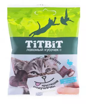 Лакомство для кошек Titbit Хрустящие подушечки с паштетом из утки 0,03 кг