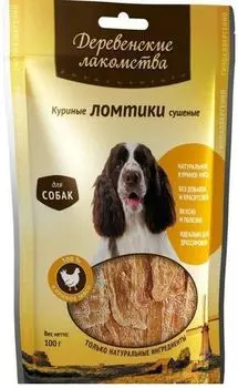 Лакомство для собак Деревенские Лакомства 100% Мяса Куриные ломтики сушеные 0,09 кг