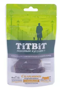 Лакомство для собак Titbit Колбаски сыровяленые Салямини с говядиной 0,04 кг