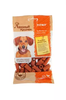 Лакомство для собак Titbit Лакомый кусочек Трубочки из мяса утки 0,08 кг