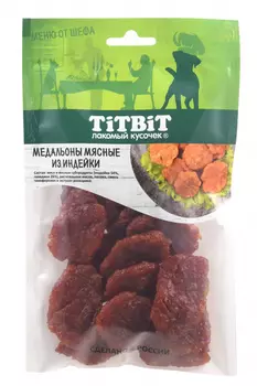 Лакомство для собак Titbit Медальоны мясные из индейки Меню от Шефа 0,08 кг