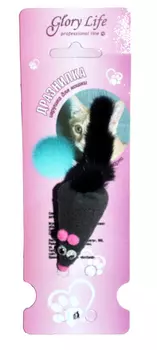 Мягкая игрушка для кошек Glory Life "Мышь М с норковым хвостом 6 см" на картоне с еврослотом