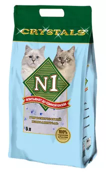 Наполнитель N1 Crystals для кошачьего туалета впитывающий силикагель без запаха 2,1кг 5 л
