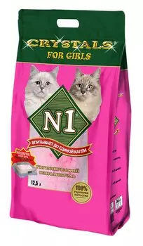 Наполнитель N1 Crystals For Girls для кошачьего туалета розовый впитывающий силикагель без запаха 5,25кг 12,5 л