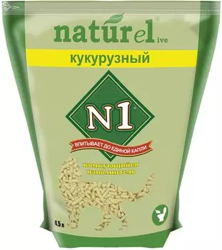 Наполнитель N1 Naturel для кошачьего туалета комкующийся кукурузный без запаха 1,85кг 4,5 л