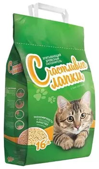 Наполнитель Счастливые Лапки Древесный впитывающий древесный без запаха 5,95кг 16 л