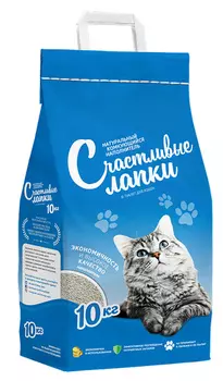 Наполнитель Счастливые Лапки комкующийся минеральный без запаха 10кг