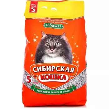Наполнитель Сибирская Кошка Бюджет впитывающий бентонит без запаха 2,5кг 5 л