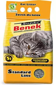 Наполнитель Super Benek Стандарт Лайн Натуральный комкующийся бентонит 3,6кг 5 л
