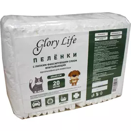 Пеленка Glory Life c липким фиксирующим слоем одноразовые для животных белые 20 шт 60x60 см