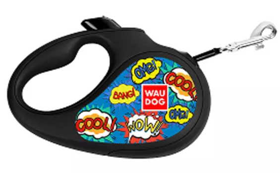 Поводок Waudog рулетка с рисунком "ВАУ" 5 м черная s 15 кг