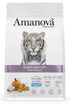Сухой корм для кошек Amanova GF Sterilized с лакомой белой рыбкой 0,3 кг