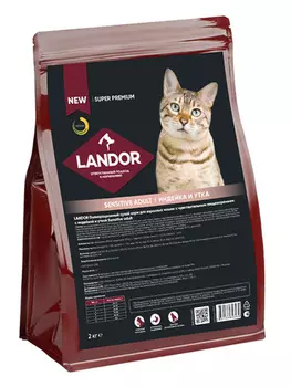 Сухой корм для кошек Landor при чувствительном пищеварении c индейкой и уткой 2 кг