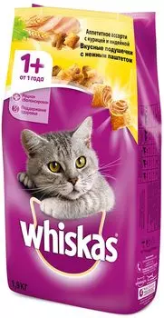 Сухой корм для кошек Whiskas Подушечки с паштетом Аппетитное ассорти с курицей и индейкой 1,9 кг