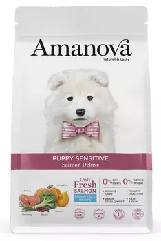 Сухой корм для щенков Amanova Puppy Sensitive с лососем "делюкс" с чувствительной кожей и пищеварением 7 кг