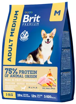 Сухой корм для собак Brit Premium Dog Adult Medium с курицей для взрослых средних пород 10–25 кг 3 кг