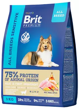 Сухой корм для собак Brit Premium Dog Sensitive для взрослых с чувствительным пищеварением с ягненком и индейкой 8 кг