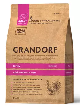 Сухой корм для собак Grandorf Индейка для средних и крупных пород 3 кг