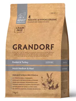 Сухой корм для собак Grandorf Rabbit&Turkey для средних и крупных пород 3 кг