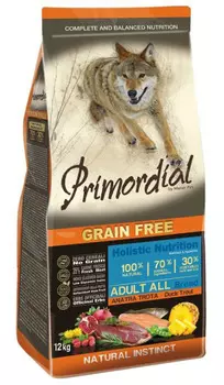 Сухой корм для собак Primordial беззерновой с форелью и уткой 12 кг