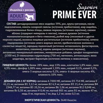 Сухой корм для собак средних и крупных пород Prime Ever Superior Adult Medium & Maxi Индейка с рисом 0,1 кг