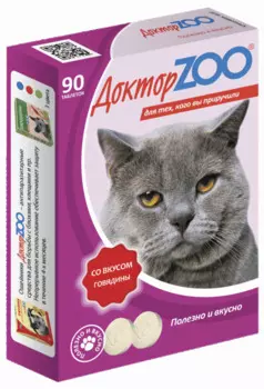 Витаминно-минеральная добавка для кошек Doctor Zoo со вкусом говядины таблетки 90 таб.