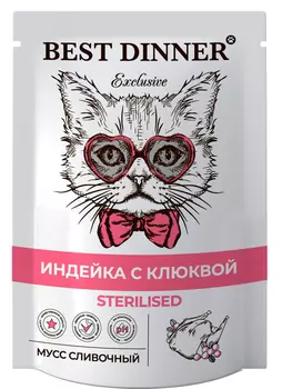 Влажный корм для кошек Best Dinner Exclusive Sterilised Мусс сливочный c индейкой и клюквой 0,085 кг