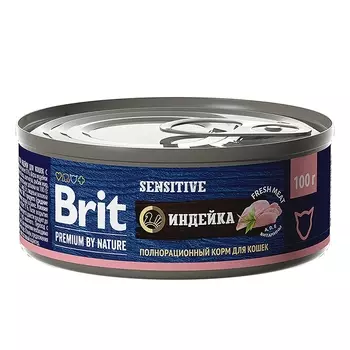 Влажный корм для кошек Brit Premium by Nature Индейка для питомцев с чувствительным пищеварением 0,1 кг