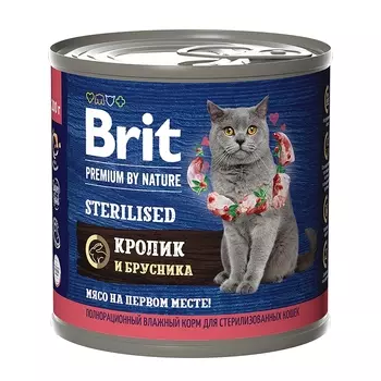 Влажный корм для кошек Brit Premium by Nature Кролик и брусника для стерилизованных 0,2 кг