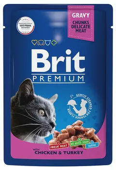Влажный корм для кошек Brit Premium Пауч Цыпленок и Индейка в соусе 0,085 кг