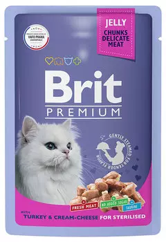 Влажный корм для кошек Brit Premium Пауч Индейка с сыром в желе для стерилизованных 0,085 кг