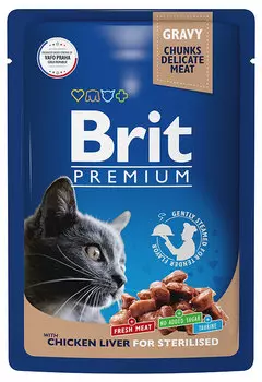 Влажный корм для кошек Brit Premium Пауч Куриная печень в соусе для стерлизованных 0,085 кг