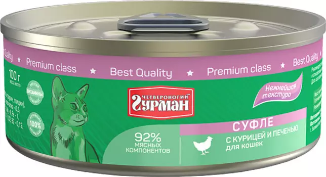 Влажный корм для кошек Четвероногий Гурман Суфле с курицей и печенью 0,1 кг