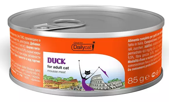 Влажный корм для кошек DailyCat мясной мусс утка 0,105 кг