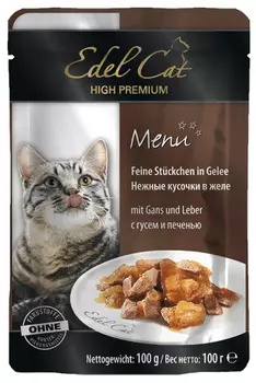 Влажный корм для кошек Edel Cat нежные кусочки в желе пауч гусь и печень 0,1 кг