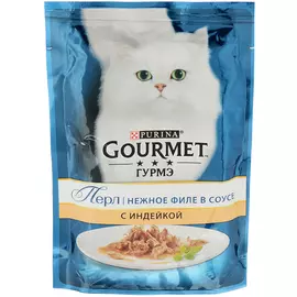 Влажный корм для кошек Gourmet Perle пауч кусочки в подливе с индейкой 0,085 кг