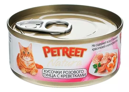 Влажный корм для кошек Petreet Кусочки розового тунца с креветками 0,07 кг
