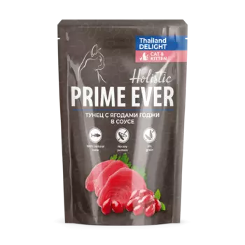 Влажный корм для кошек Prime Ever Holistic Тунец с ягодами годжи в соусе 0,085 кг
