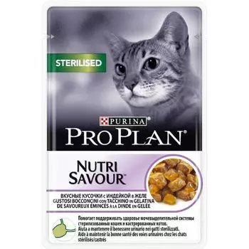 Влажный корм для кошек Purina Pro Plan NutriSavour Sterilised Feline with Turkey pouch в желе 0,085 кг