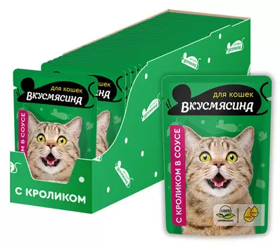 Влажный корм для кошек Вкусмясина Кусочки с кроликом в соусе 0,085 кг