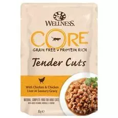 Влажный корм для кошек Wellness Core Tender Cuts Нежные Кусочки Курицы и Куриной Печени в Пикантном Соусе 0,085 кг