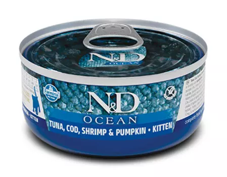 Влажный корм для котят Farmina N&amp;D Ocean Tuna, Cod, Shrimp &amp; Pumpkin Kitten с тунцом треской, креветками и тыквой 0,07 кг