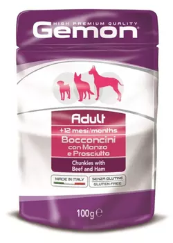 Влажный корм для собак Gemon Dog Pouch кусочки говядины с ветчиной пауч 0,1 кг